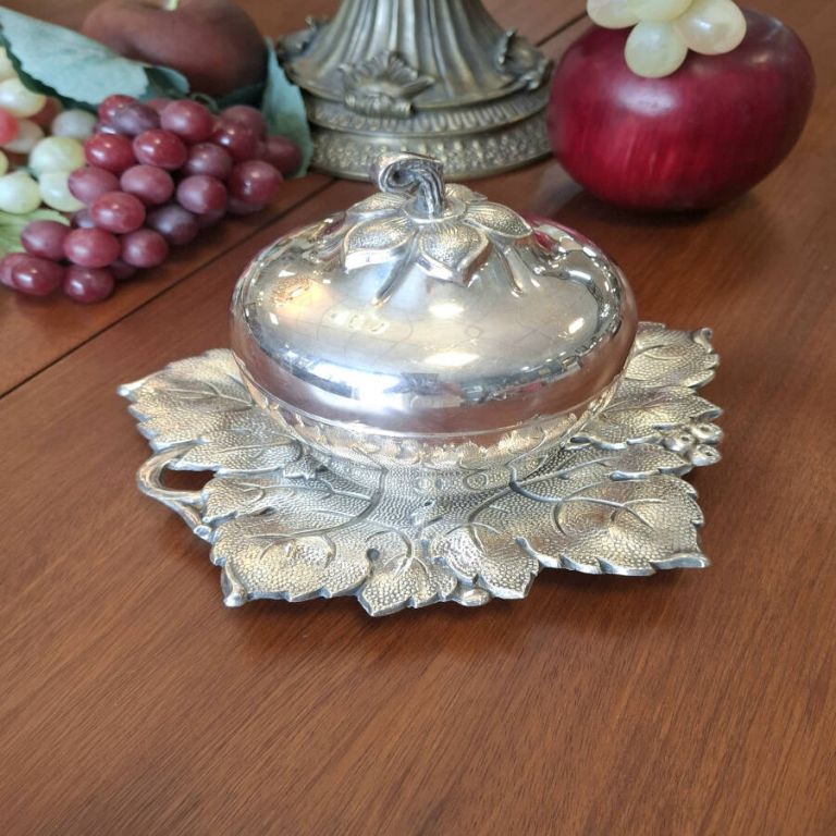 Azucarero con plato metal plateado