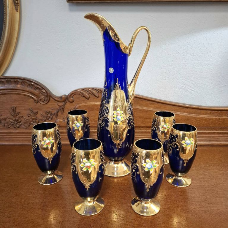 Juego de jarra y copas cristal de Murano