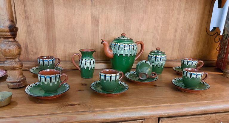 Juego de caf&eacute; cer&aacute;mica verde