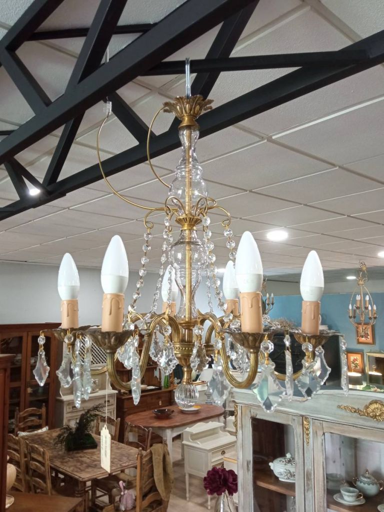 Lámpara de bronce y cristal