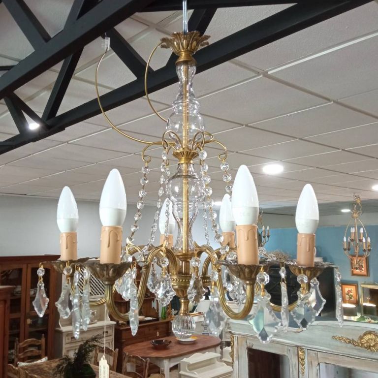 Lámpara de bronce y cristal