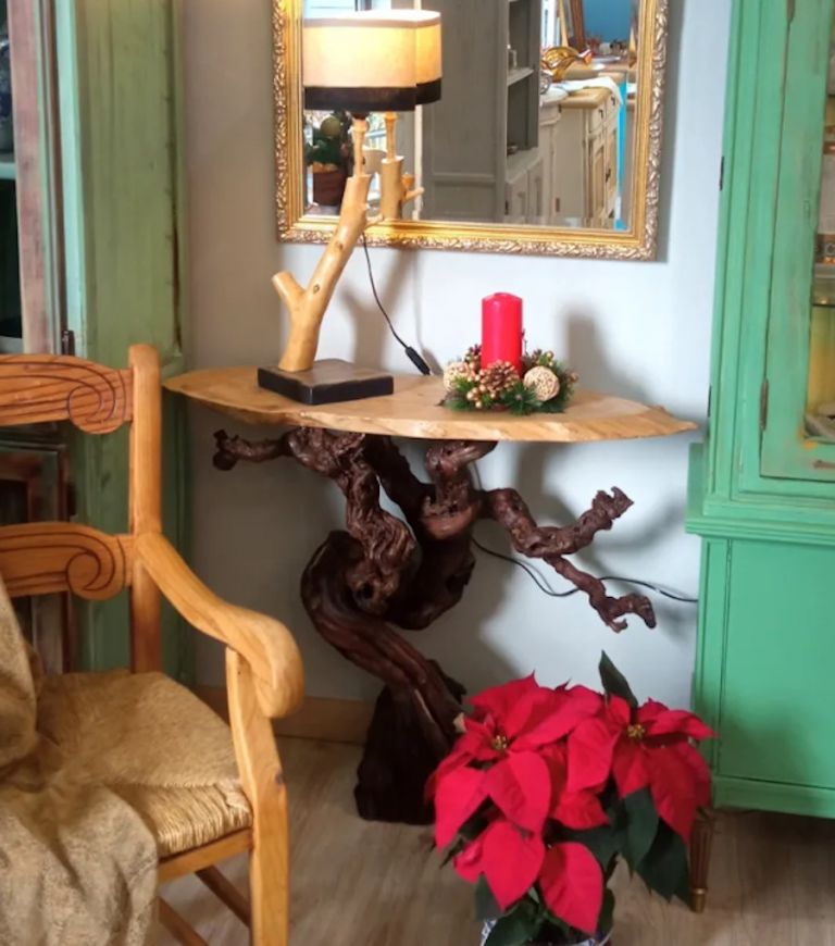 Consola de tronco de parra y castaño