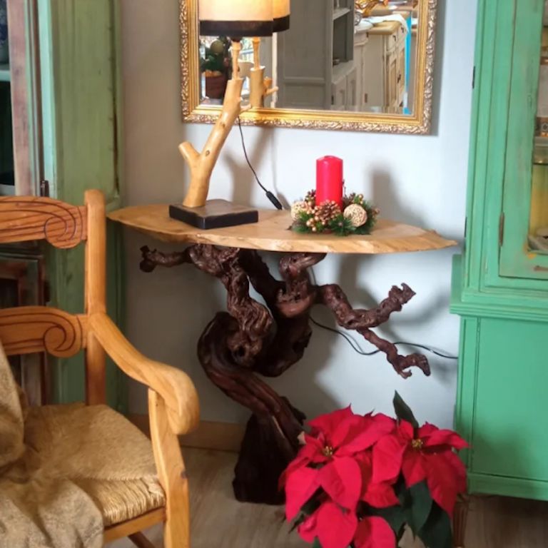 Consola de tronco de parra y castaño